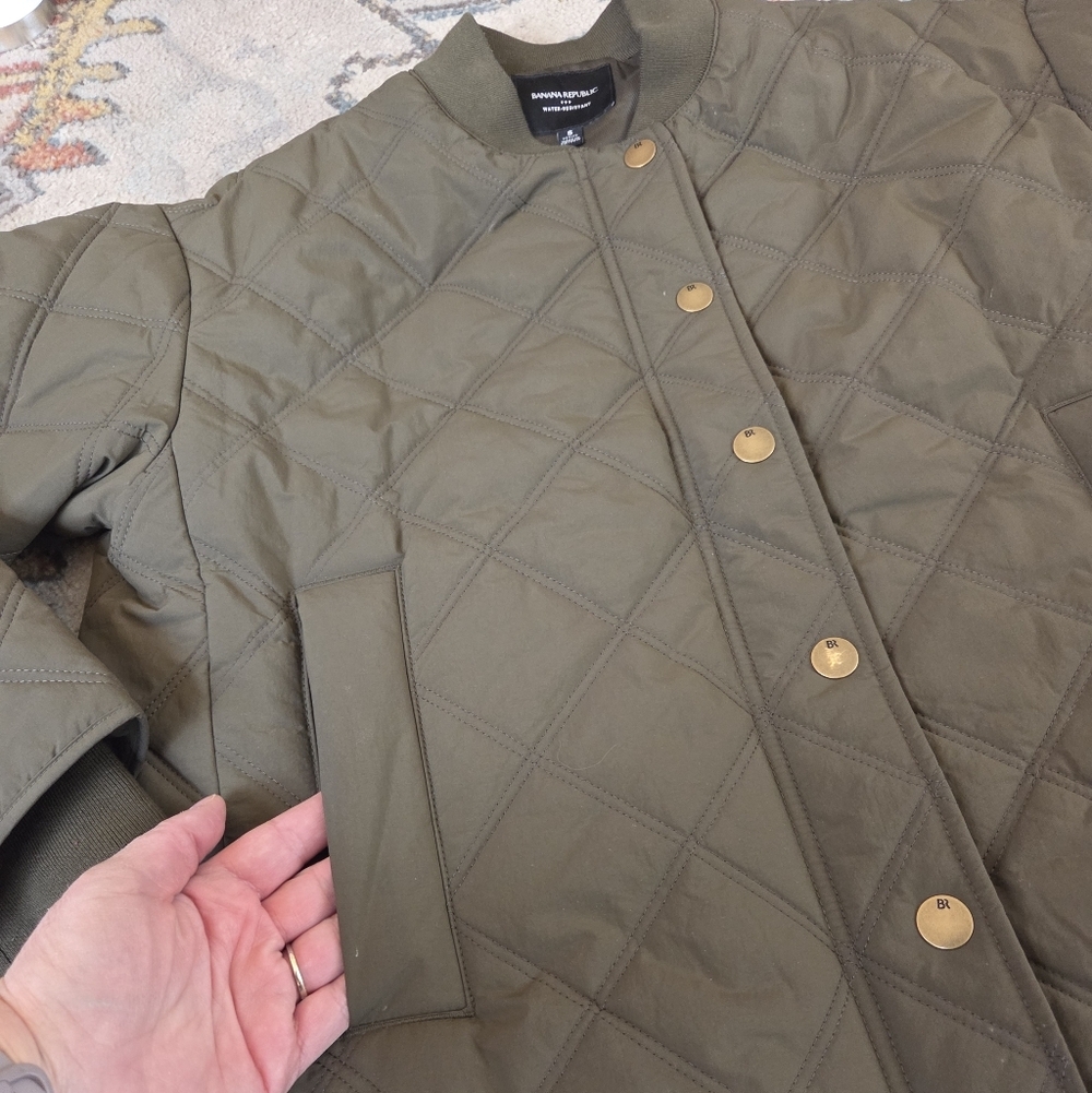 Banana Republic Nylon Quilted Jacket Water Resistant Snap Zip Bomber Green Small - Picture 5 of 14